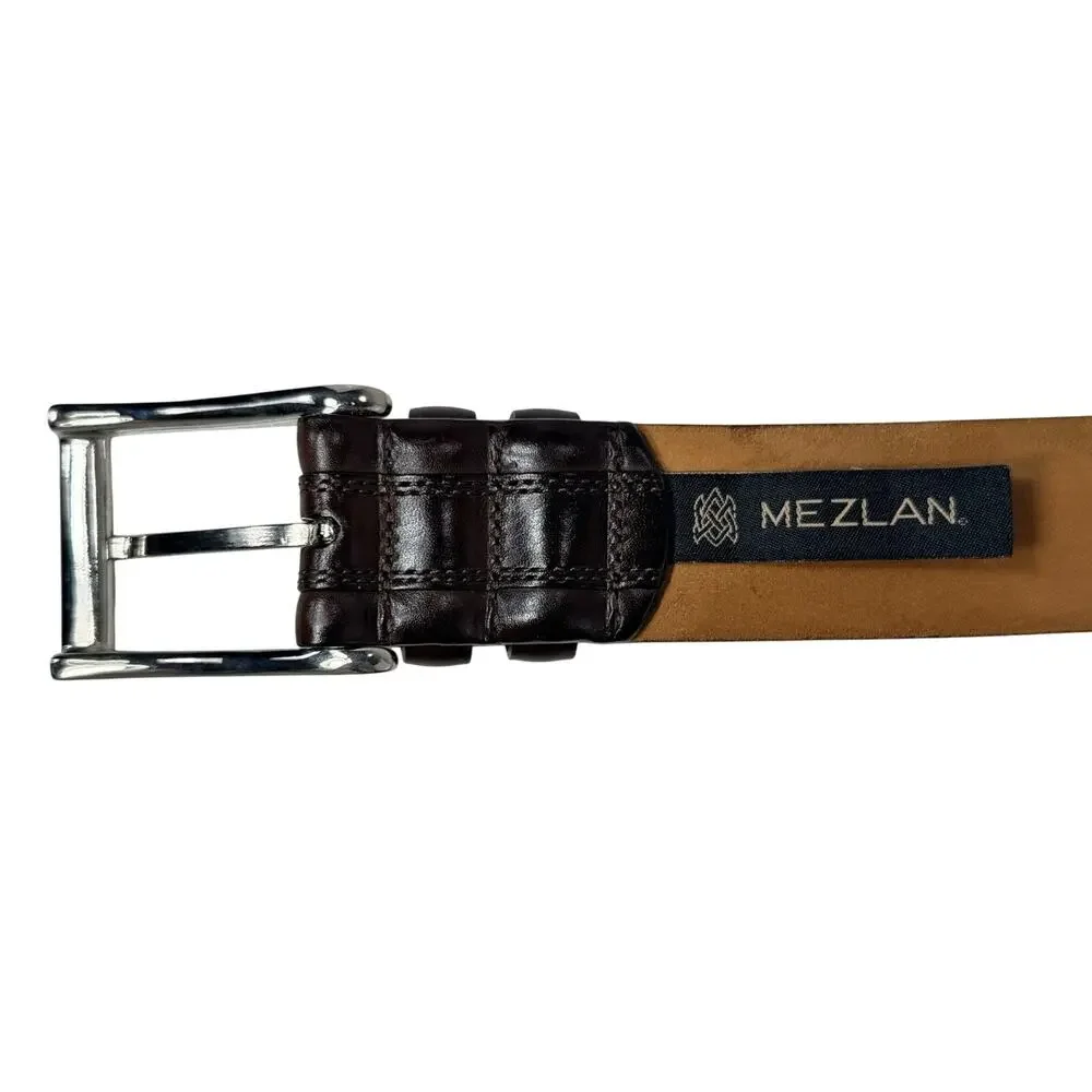 Mezlan Dress Belt 38 Brown Leather Silver Buckle 1-3/8